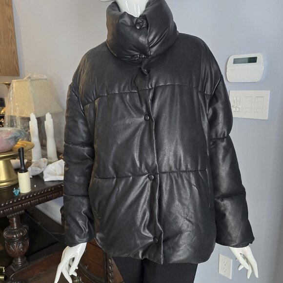Bagatelle Black Faux Leather Puffer Coat - Picture 1 of 5